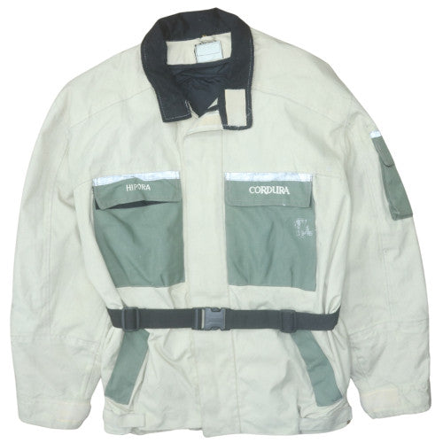 Mens Beige Green Cordura Hipora XL Motorcycle Jacket Belted Waterproof