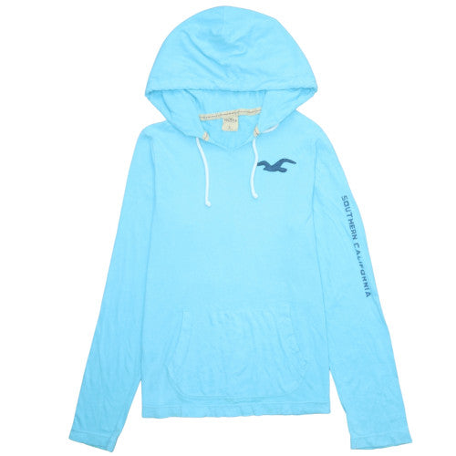 Hollister Men Blue Pullover Hoodie L Lightweight Logo Design