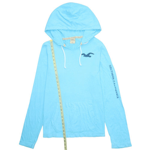 Hollister Men Blue Pullover Hoodie L Lightweight Logo Design