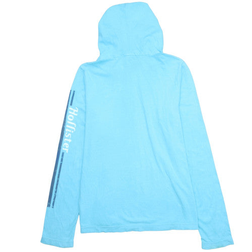 Hollister Men Blue Pullover Hoodie L Lightweight Logo Design