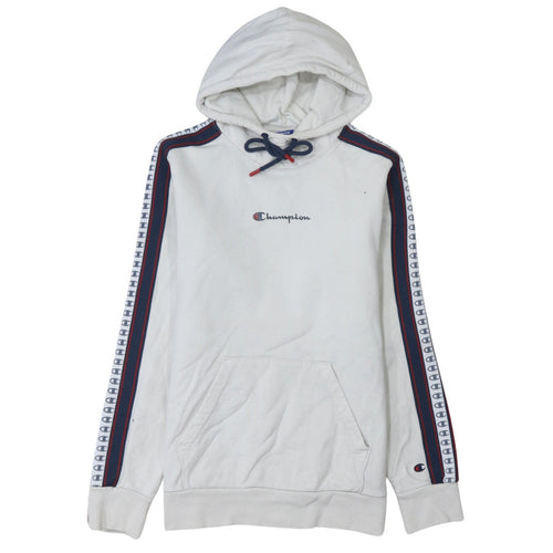 Champion Men's White Pullover Hoodie Medium Logo Stripe