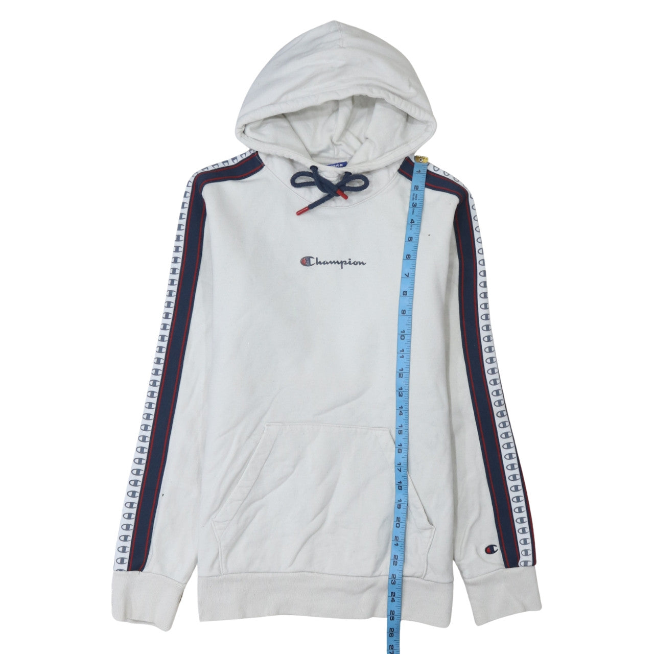 Champion Men's White Pullover Hoodie Medium Logo Stripe