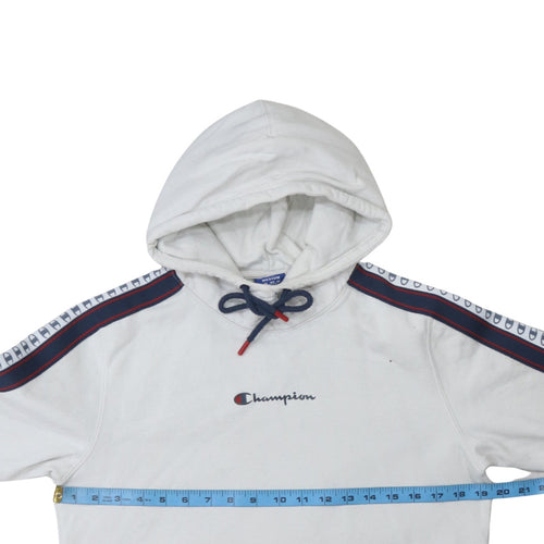 Champion Men's White Pullover Hoodie Medium Logo Stripe