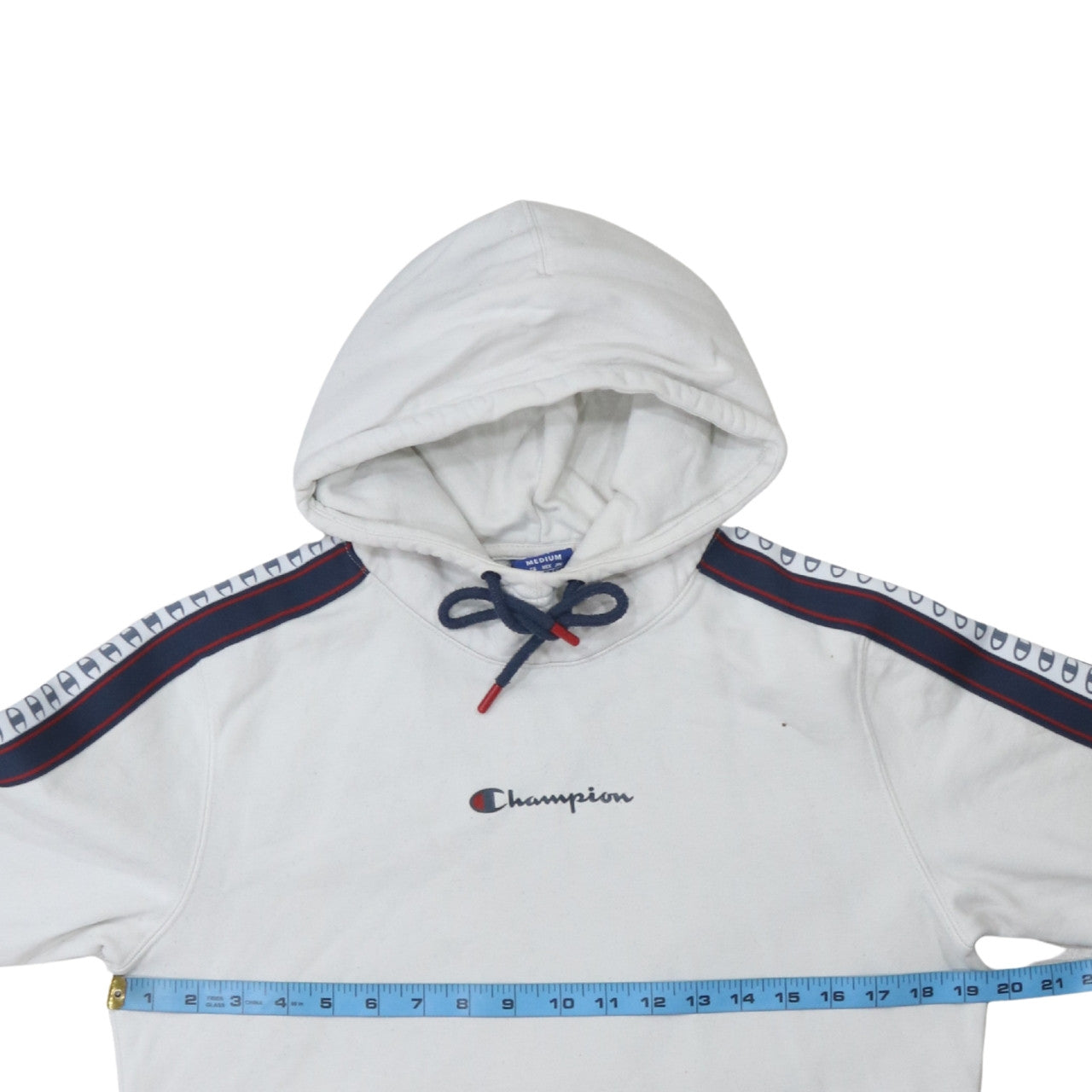 Champion Men's White Pullover Hoodie Medium Logo Stripe