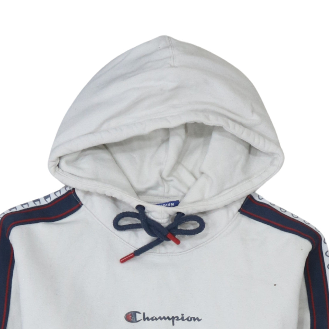 Champion Men's White Pullover Hoodie Medium Logo Stripe