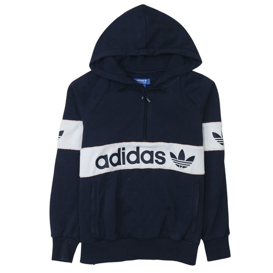Adidas Womens Navy Blue 1/2 Zip Hooded Sweatshirt Size L