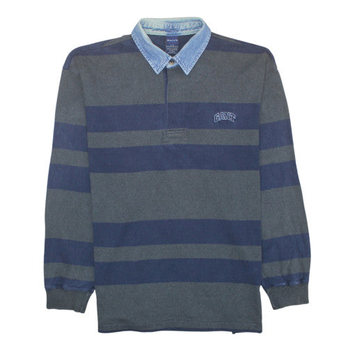 GANT Men's Blue Striped Collared Pullover Sweatshirt L