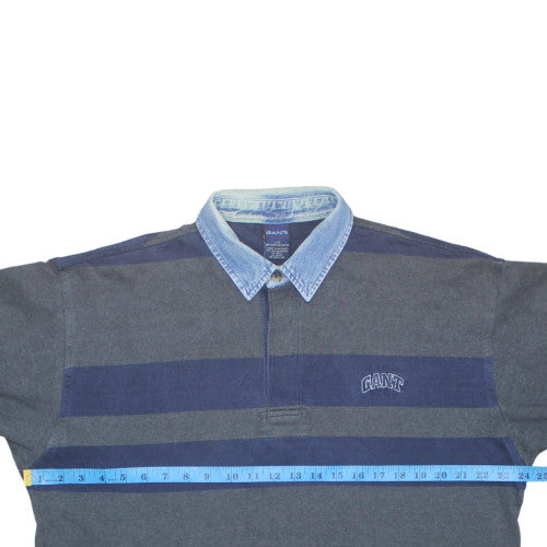 GANT Men's Blue Striped Collared Pullover Sweatshirt L