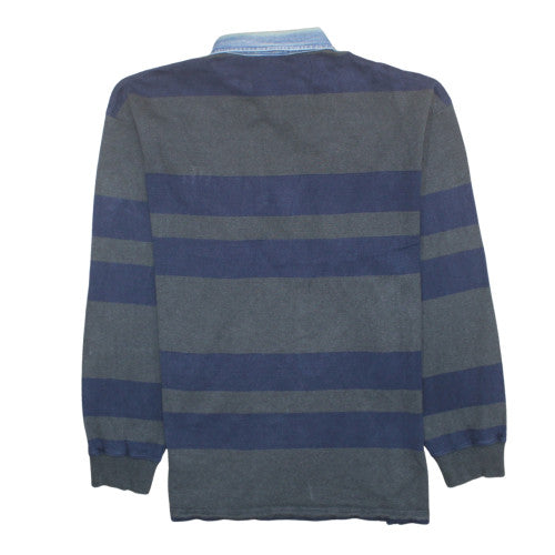 GANT Men's Blue Striped Collared Pullover Sweatshirt L
