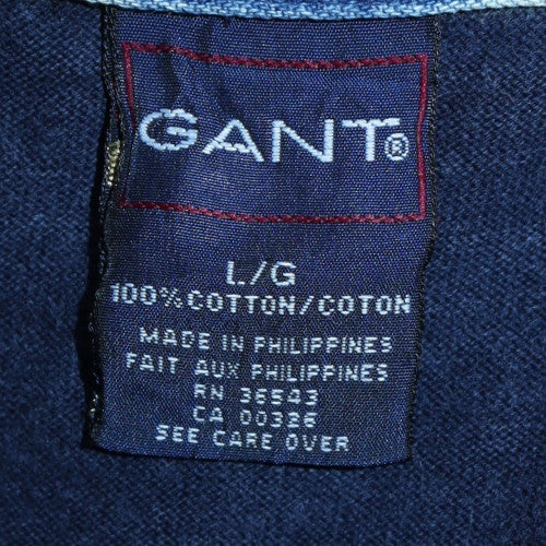 GANT Men's Blue Striped Collared Pullover Sweatshirt L
