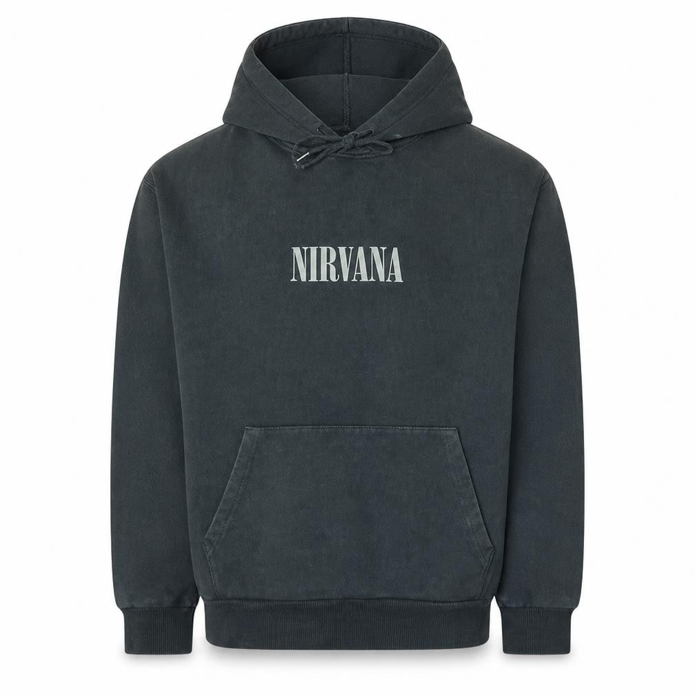 Front view of ASOS Design Men’s Black Nirvana Pullover Hoodie XS Music Graphic