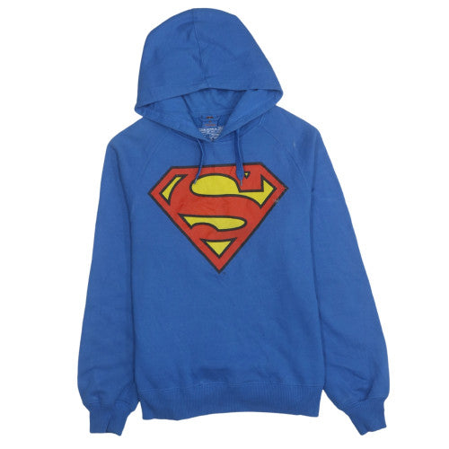 Superman Men Blue Pullover Hoodie Medium Graphic Fleece Sweatshirt