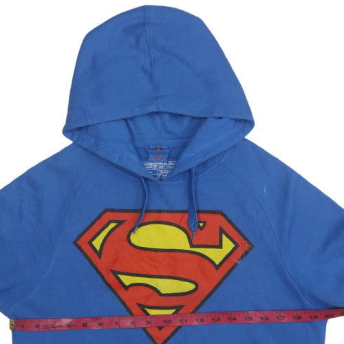 Superman Men Blue Pullover Hoodie Medium Graphic Fleece Sweatshirt