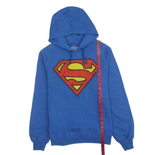Superman Men Blue Pullover Hoodie Medium Graphic Fleece Sweatshirt