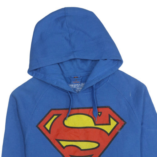 Superman Men Blue Pullover Hoodie Medium Graphic Fleece Sweatshirt