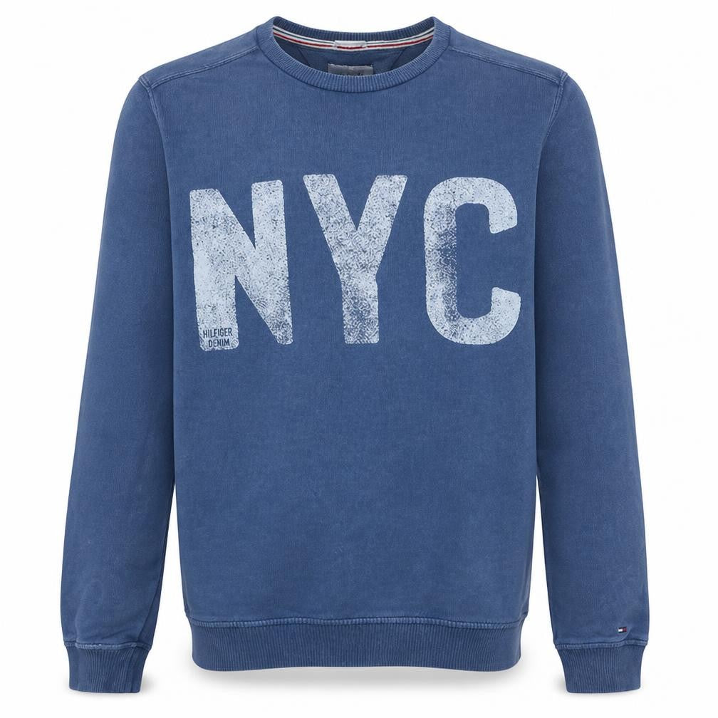 Front view of Hilfiger Denim Men's Blue NYC Pullover Sweatshirt M