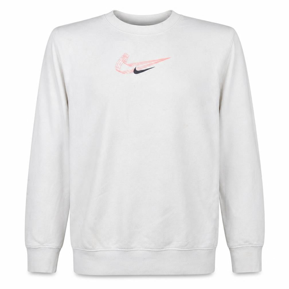 Front view of Nike Men's White Crew Neck Logo Pullover Sweatshirt M