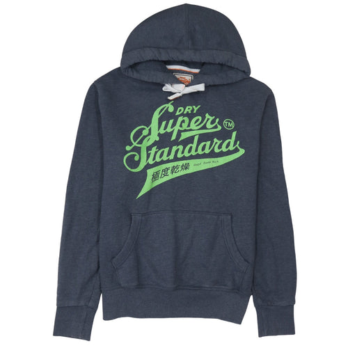 Superdry Mens Blue Pullover Hoodie Large Graphic Logo Sweatshirt