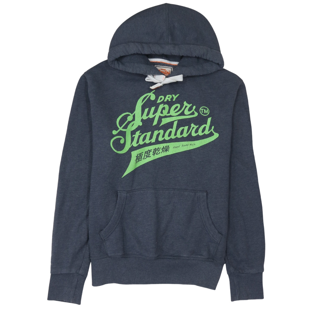 Superdry Mens Blue Pullover Hoodie Large Graphic Logo Sweatshirt