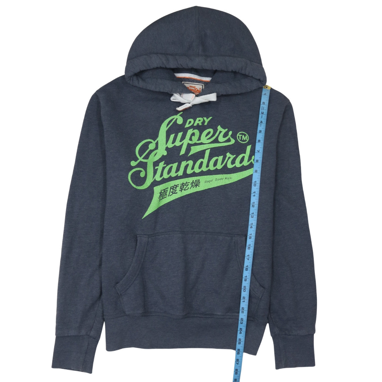 Superdry Mens Blue Pullover Hoodie Large Graphic Logo Sweatshirt