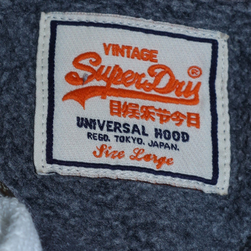 Superdry Mens Blue Pullover Hoodie Large Graphic Logo Sweatshirt