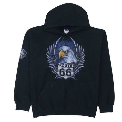 Gildan Men’s Black XL Pullover Hoodie Route 66 Eagle Graphic Heavyweight