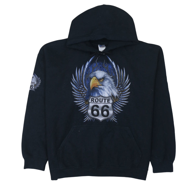 Gildan Men’s Black XL Pullover Hoodie Route 66 Eagle Graphic Heavyweight