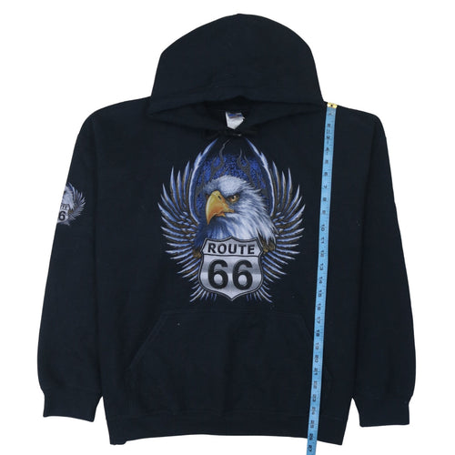 Gildan Men’s Black XL Pullover Hoodie Route 66 Eagle Graphic Heavyweight