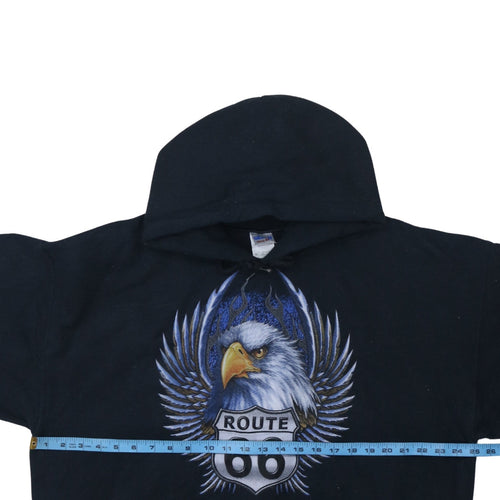 Gildan Men’s Black XL Pullover Hoodie Route 66 Eagle Graphic Heavyweight