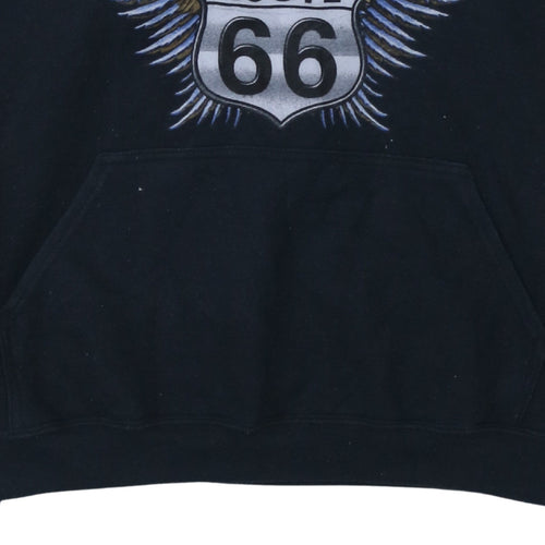 Gildan Men’s Black XL Pullover Hoodie Route 66 Eagle Graphic Heavyweight