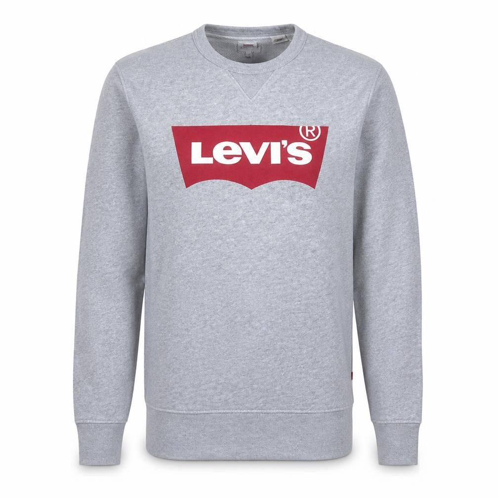 Front view of Levi's men’s grey logo crew neck pullover sweatshirt, size S