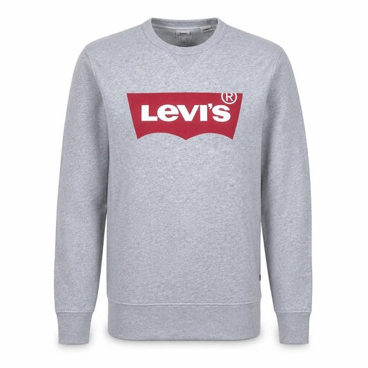 Front view of Levi's men’s grey logo crew neck pullover sweatshirt, size S