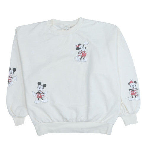 H&M Women White Disney Sweatshirt Medium Minnie Embroidered Pullover