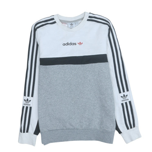 Adidas Mens Grey White Crew Neck Sweatshirt L Classic Logo Pullover