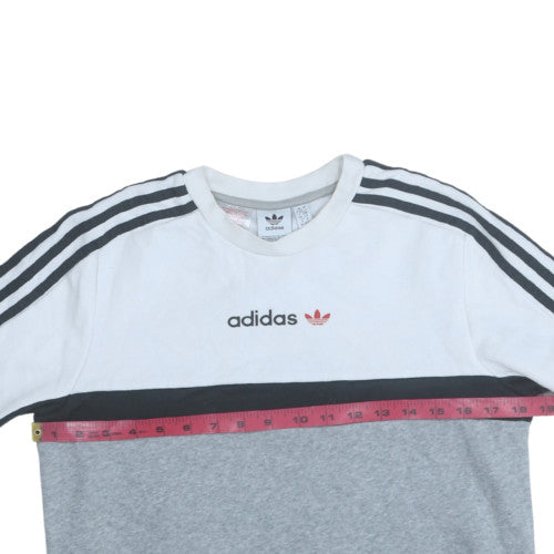 Adidas Mens Grey White Crew Neck Sweatshirt L Classic Logo Pullover