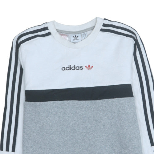 Adidas Mens Grey White Crew Neck Sweatshirt L Classic Logo Pullover