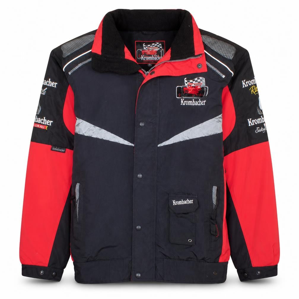 Front view of Krombacher Racing Team Men's Black Red XL Padded Bomber Jacket