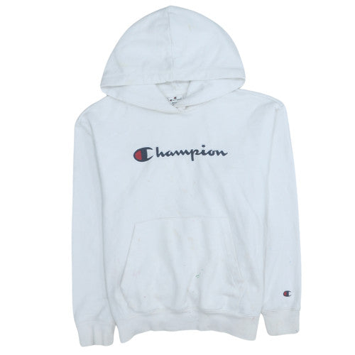 Champion Men's White Pullover Hoodie Medium Graphic Logo Sportswear