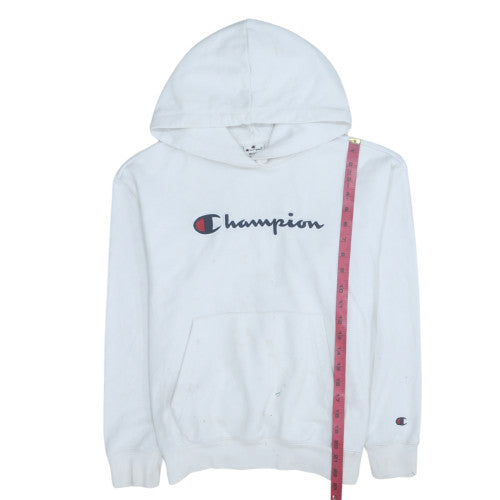 Champion Men's White Pullover Hoodie Medium Graphic Logo Sportswear