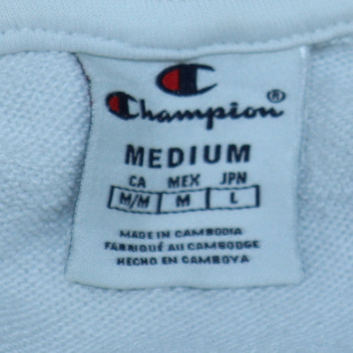 Champion Men's White Pullover Hoodie Medium Graphic Logo Sportswear