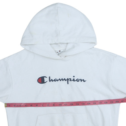 Champion Mens White Pullover Hoodie Medium Logo Sports Fleece