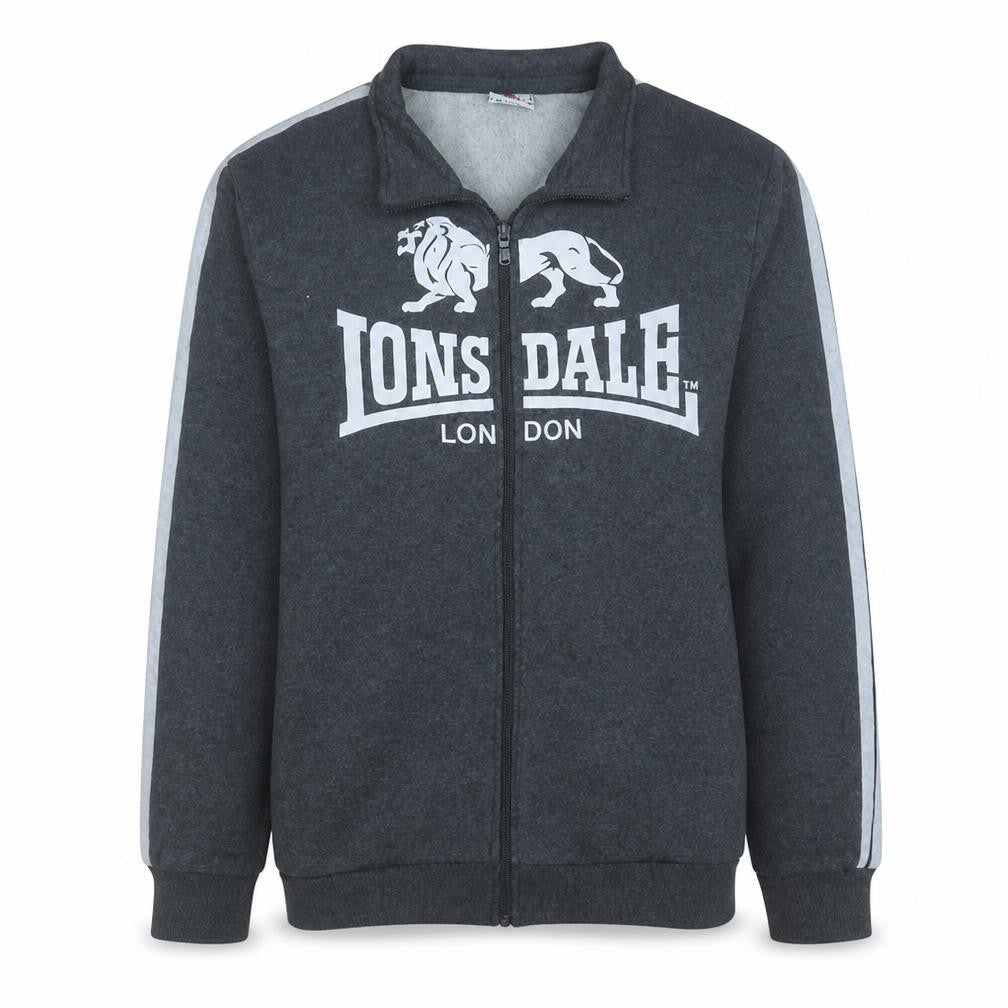 Front view of Lonsdale men’s grey full zip sports sweatshirt m