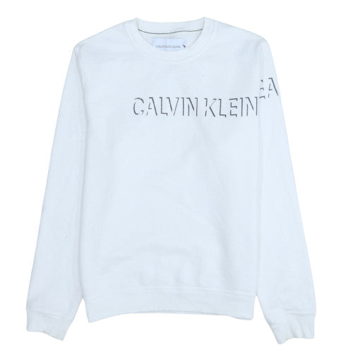 Calvin Klein Jeans Men's White Logo Pullover Sweatshirt Size S