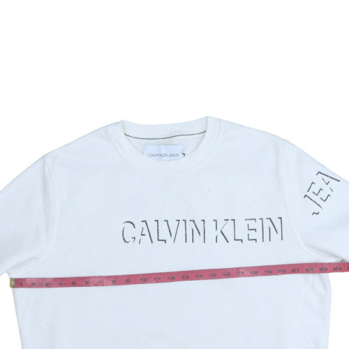 Calvin Klein Jeans Men's White Logo Pullover Sweatshirt Size S
