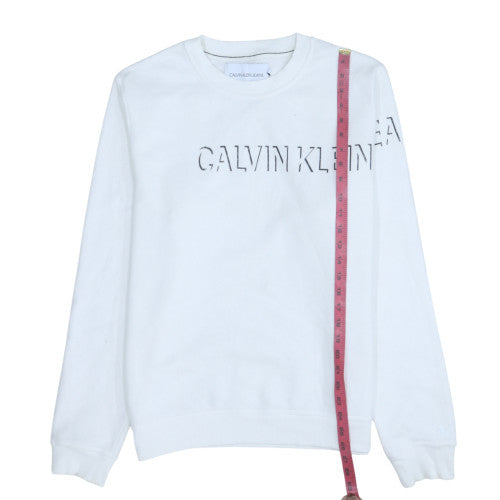Calvin Klein Jeans Men's White Logo Pullover Sweatshirt Size S