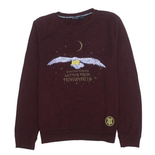 Harry Potter Womens Burgundy Sweatshirt M Crew Neck Hogwarts Owl Print