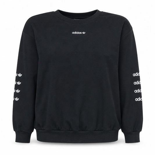 Front view of Adidas Women Black Logo Sweatshirt, size 8, Crew Neck Pullover
