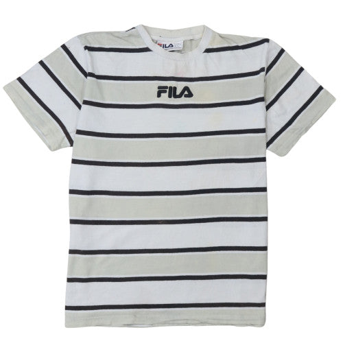 Fila Men's White Striped Crew Neck Short Sleeve T-Shirt S