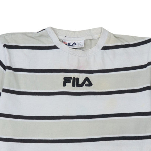 Fila Men's White Striped Crew Neck Short Sleeve T-Shirt S