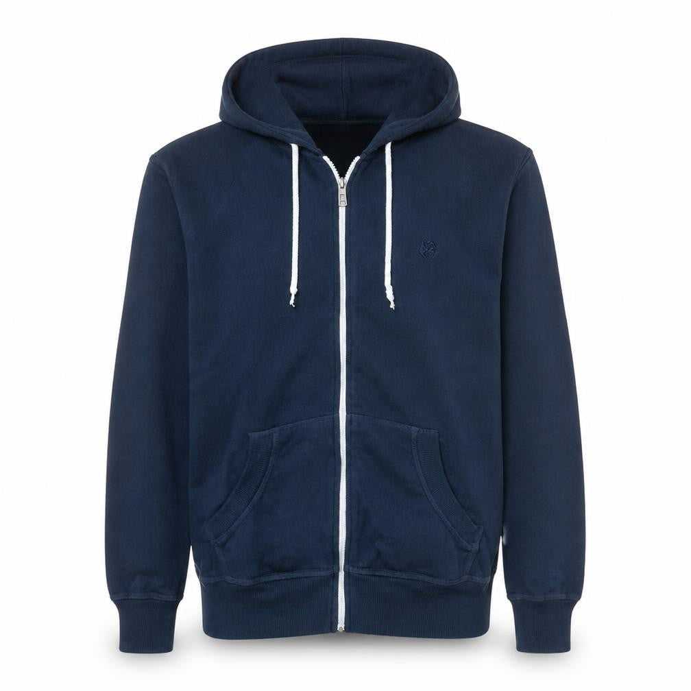 Front view of Lee Cooper Men's Blue Full Zip Hoodie, size M, Regular Fit